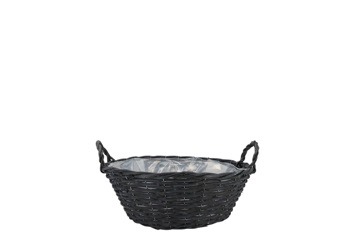 Wicker Basket Low With Ears Black Bowl 22x10cm
