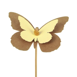 Bijsteker vlinder kraft 7x9cm+12cm stok geel