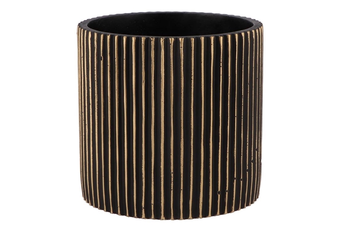 <h4>Stripes Black Gold Cylinder Pot 19x18cm Nm</h4>