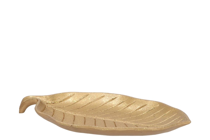 Wood Tray Leaf Curved Gold 29x18x3cm