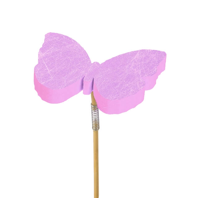 Bijsteker vlinder fiber foam 7x7cm+50cm stok roze