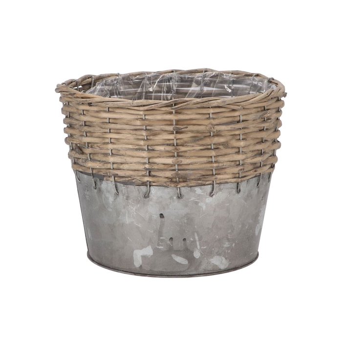 <h4>Wicker Basket Pot + Zinc Grey 22x18cm</h4>