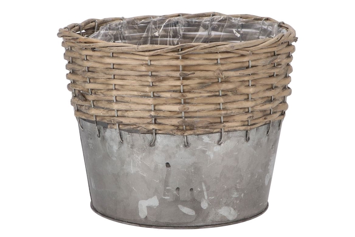 Wicker Basket Pot + Zinc Grey 22x18cm