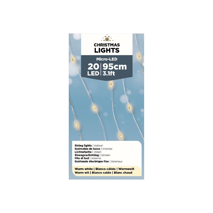 <h4>MICRO LED STRENG ZILVEREN DRAAD 90CM 20L WARMWIT EXCL. 2XAA BATTERY</h4>