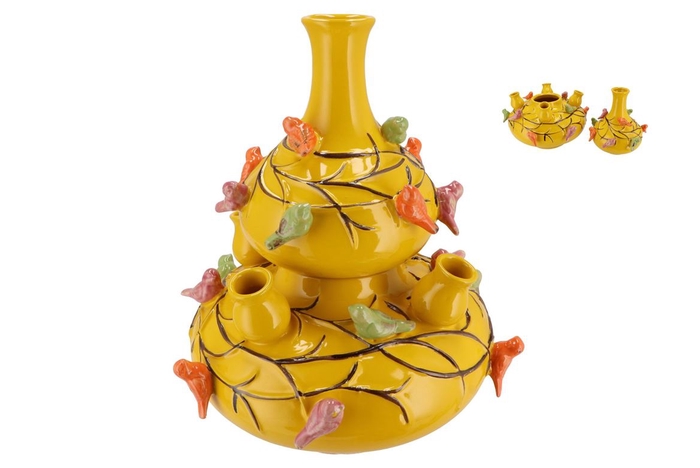 Bird Vase Yellow Bubbles 33x37cm