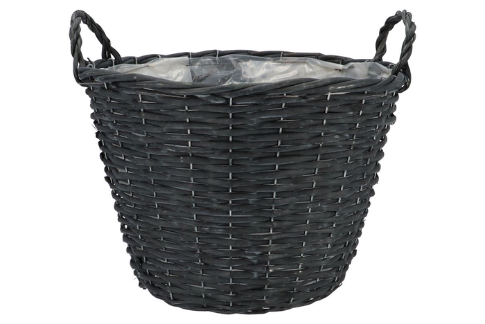 Wicker Basket High With Ears Black Bowl 35x25cm