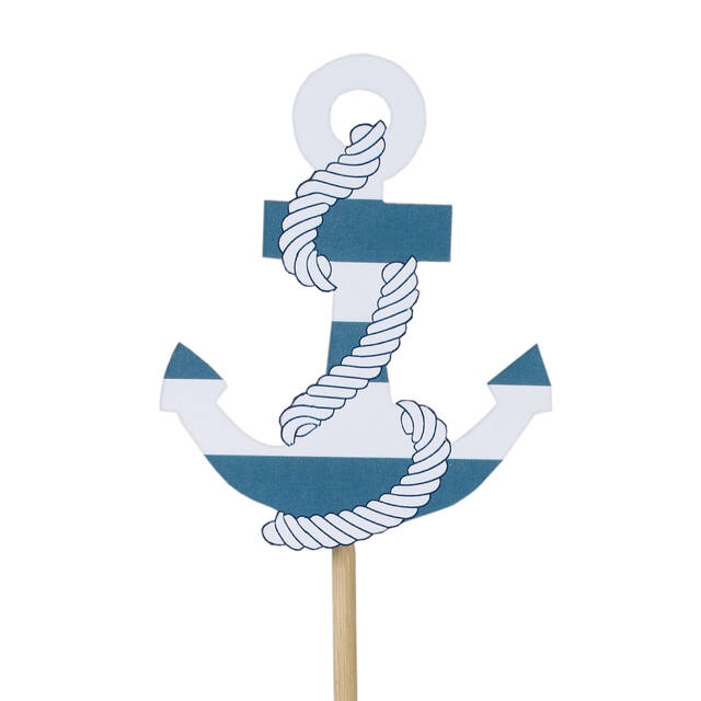 <h4>Pick anchor wood 6,5x8cm+12cm stick blue</h4>