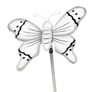 Bijsteker Vlinder flying hout 7x8cm+50cm stok wit