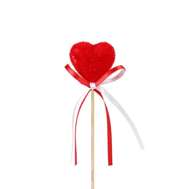 <h4>Pick Heart velvet+bow 3x3,5cm+12cm stick red 36pcs</h4>