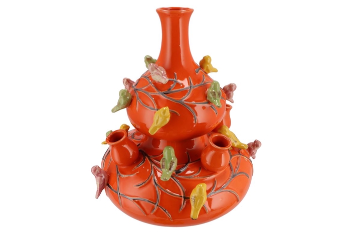 Bird Vase Orange Bubbles 33x37cm