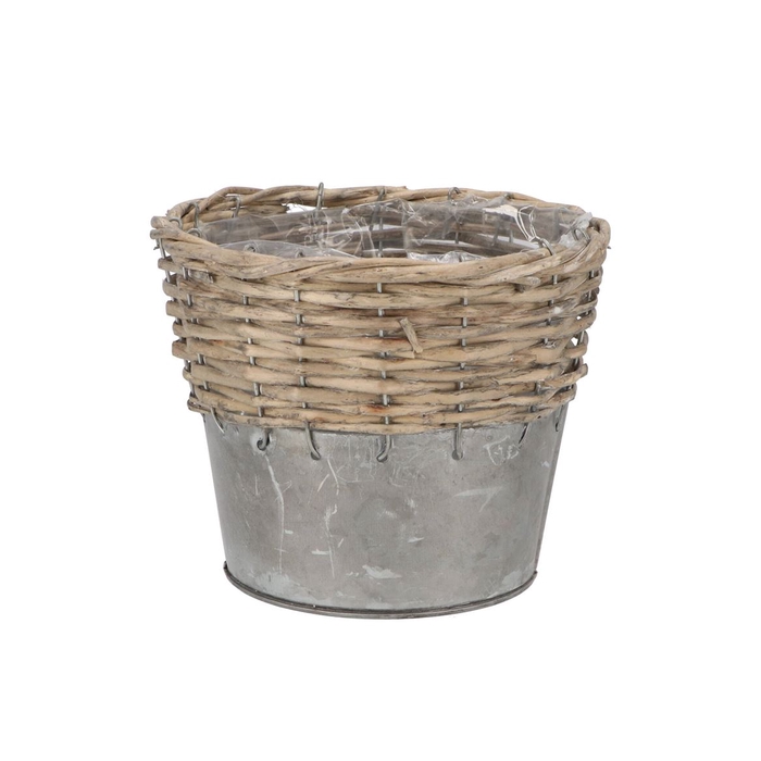 <h4>Wicker Basket Pot + Zinc Grey 18x15cm</h4>