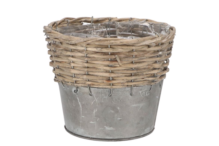 Wicker Basket Pot + Zinc Grey 18x15cm