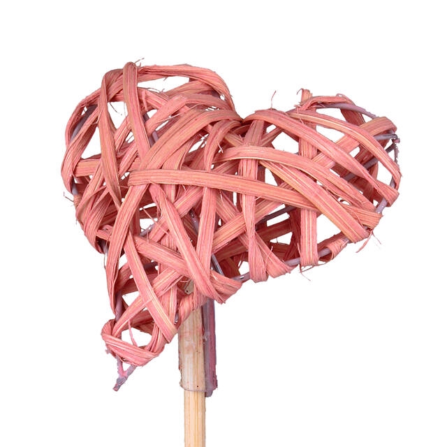 Bijsteker hart woody 7,5x7,5cm+50cm stok roze