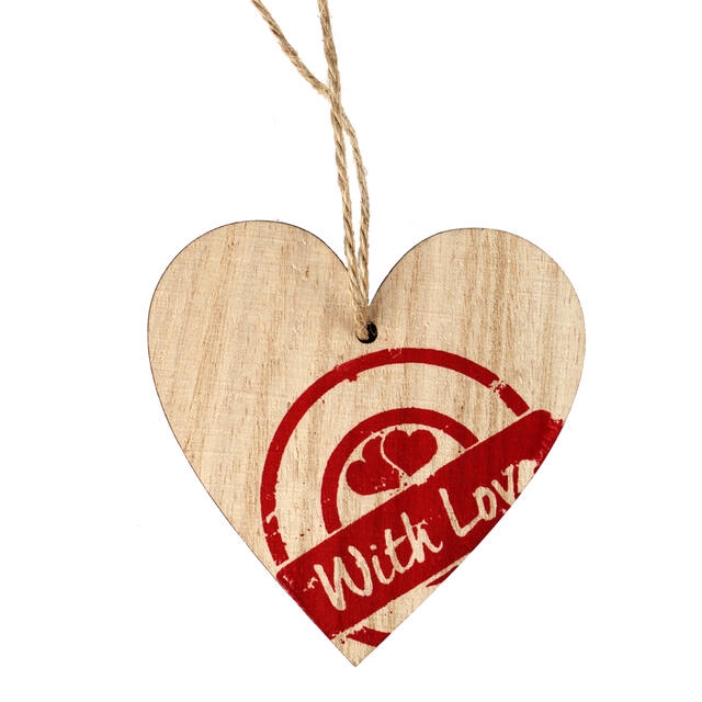 <h4>Pendant stamp heart wood 7x7cm+16cm rope red</h4>