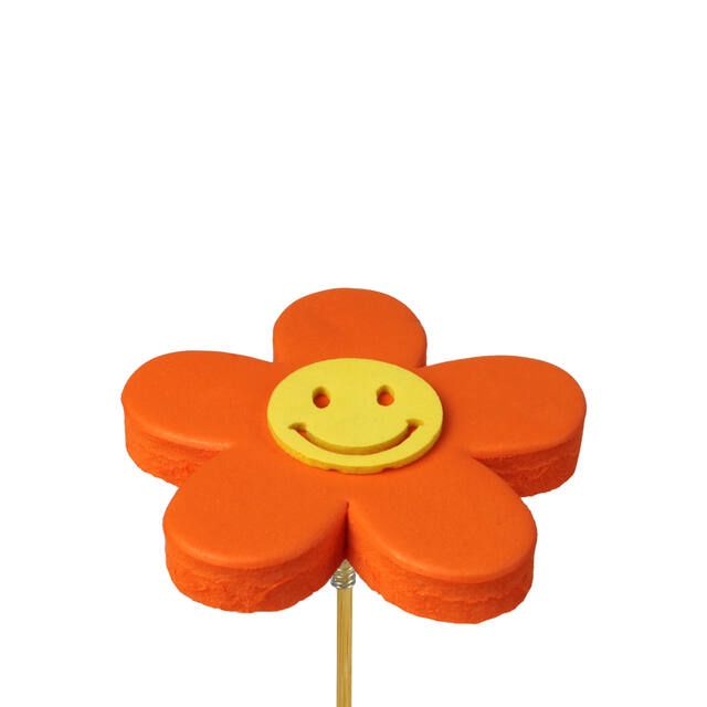 <h4>Bijsteker bloem Happy foam 7cm+ 50cm stok oranje</h4>