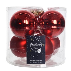 KERSTBAL GLASS 80MM CHRISTMASRED 6PCS