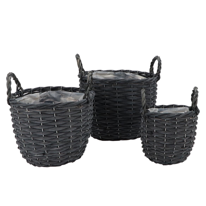 <h4>Wicker Basket With Ears Black Pot Set 3dlg 24x21cm</h4>