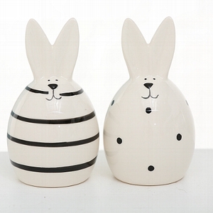 Figurine Friedo, 2 ass., Rabbit, H 11 cm, Stoneware, Black, Off-white stoneware colour-mix