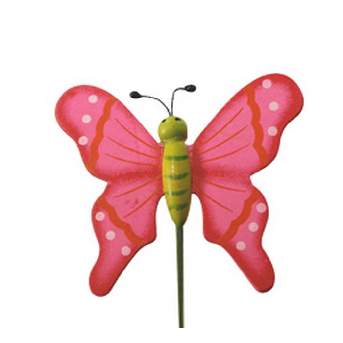 <h4>Bijsteker Vlinder Flying Hout 5x6cm+20cm Stok Roze</h4>