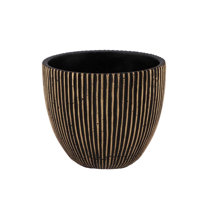 <h4>Stripes Black Gold Egg Pot 16x15cm Nm</h4>