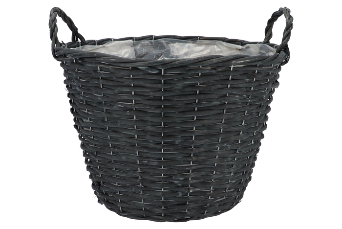 Wicker Basket High With Ears Black Bowl 35x25cm