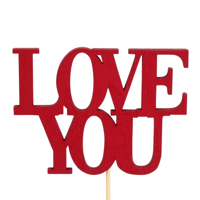 Bijsteker Love You hout 7x9,4cm+50cm stok rood