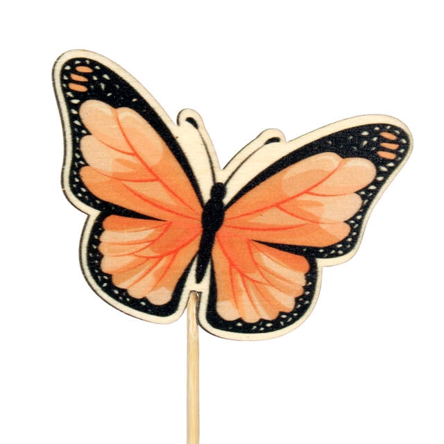 Bijsteker vlinder Single hout 6x7cm+12cm oranje
