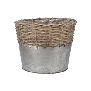 Wicker Basket Pot + Zinc Grey 25x20cm