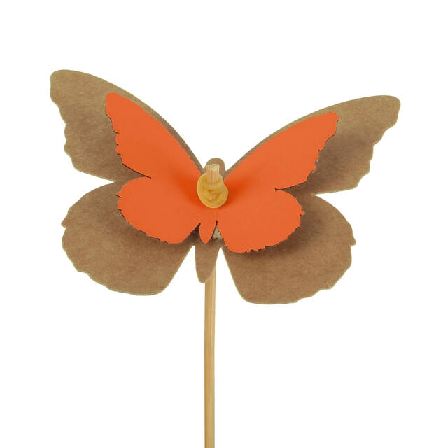 Bijsteker vlinder kraft 7x9cm+12cm stok oranje