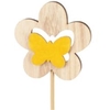 Bijsteker bloem hout+velvet 7cm+50cm stok geel