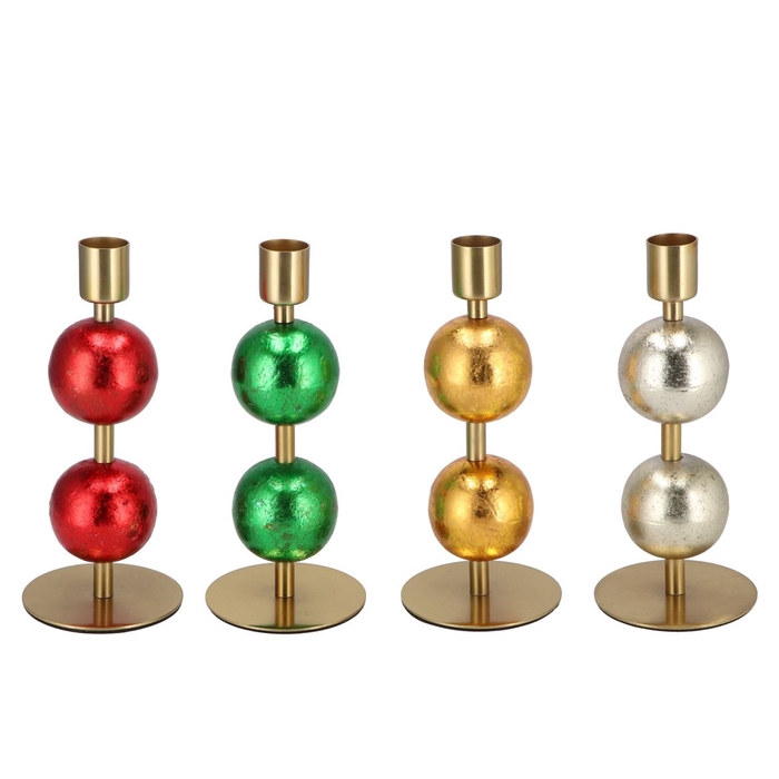 <h4>Cosmo Foiled Red/green Ball Candle Holder Ass 7x7x18cm</h4>