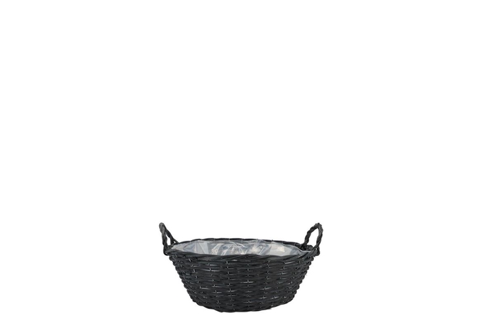 <h4>Wicker Basket Low With Ears Black Bowl 16x8cm</h4>