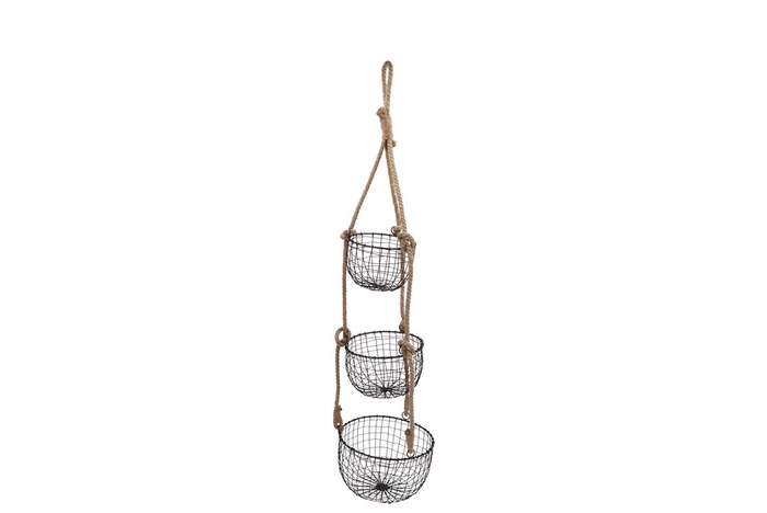 Wire Basket With Rope Black 21x13x104cm