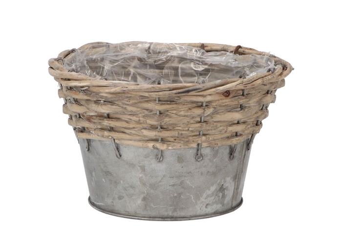 <h4>Wicker Basket Pot + Zinc Grey 15x10cm</h4>