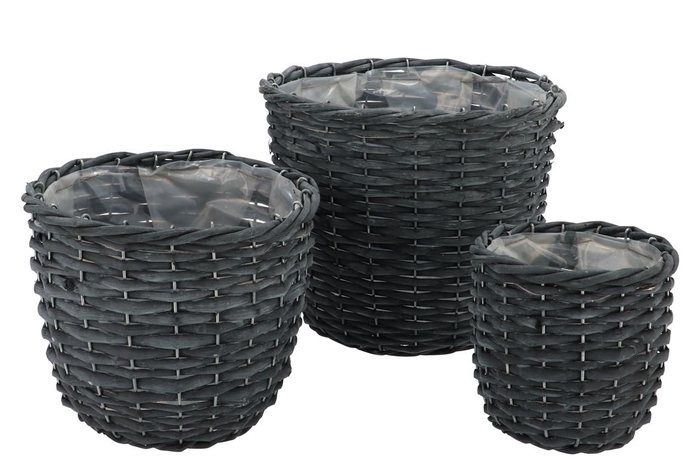 <h4>Wicker Basket Black Pot Set 3dlg 25x21cm</h4>