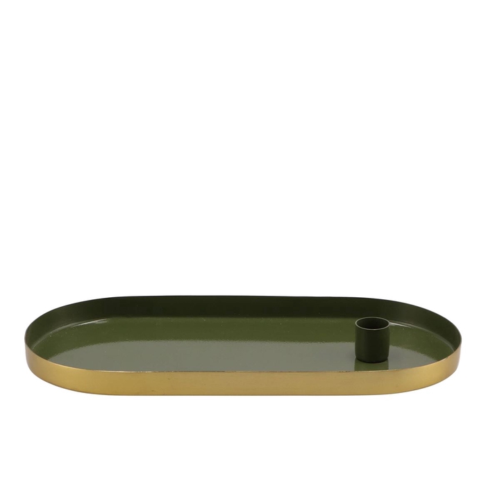 MARRAKECH GREEN CANDLE PLATE OVAL 30X14X2,5CM