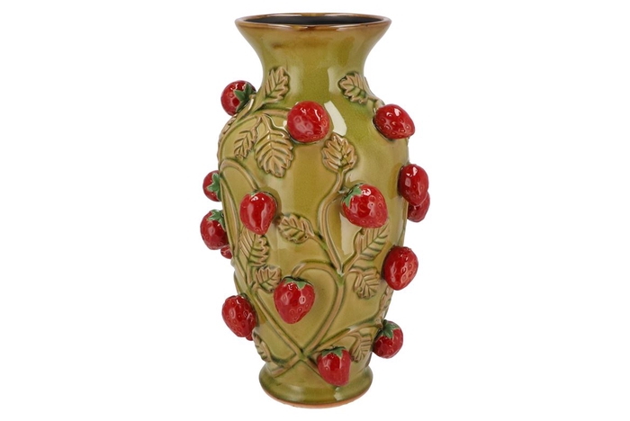 Fruit Strawberry Olive Green Vase 24x38cm