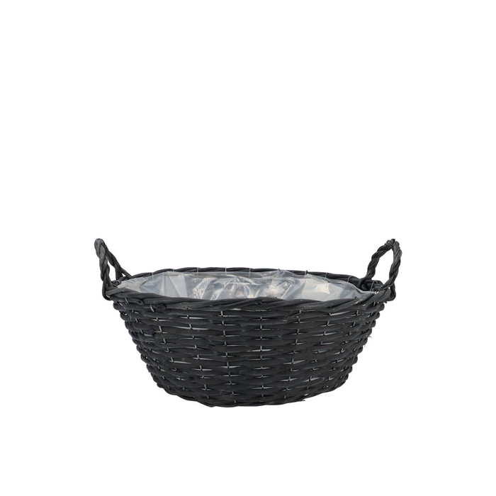 <h4>Wicker Basket Low With Ears Black Bowl 25x11cm</h4>