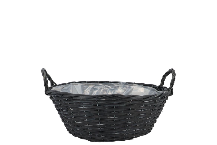 Wicker Basket Low With Ears Black Bowl 25x11cm