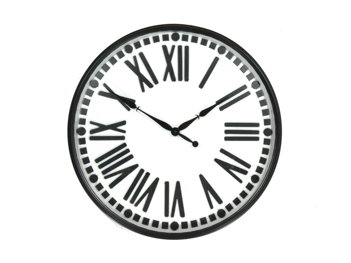 Clock Mtl/glass  Ø60cm Blk/wht