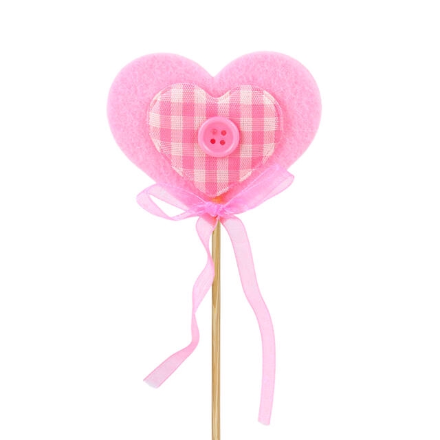 <h4>Pick Heart felt gingham 5x6cm+12cm stick pink</h4>