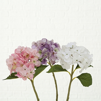 Zijde, Hydrangea, H 40 cm, 3 ass, Lilac, Pink, White