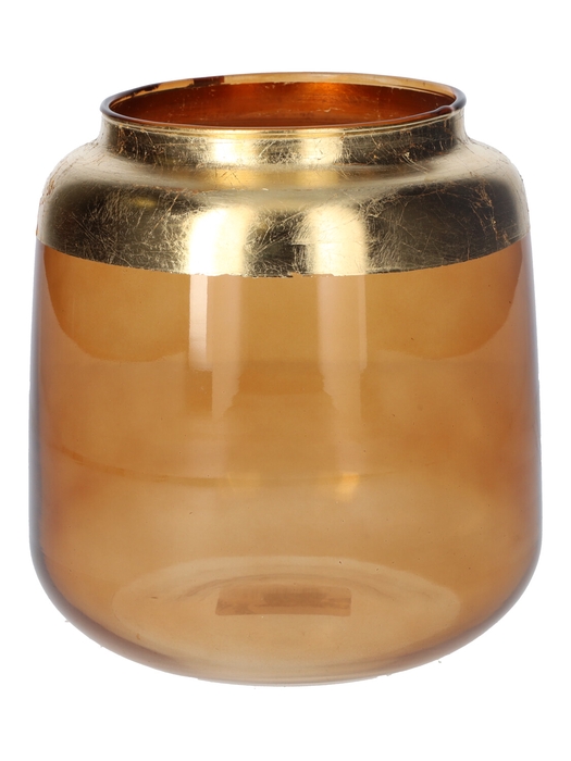 <h4>DF02-666001500 - Vase Mona d10.5/15.2xh16 brown transp/gold</h4>