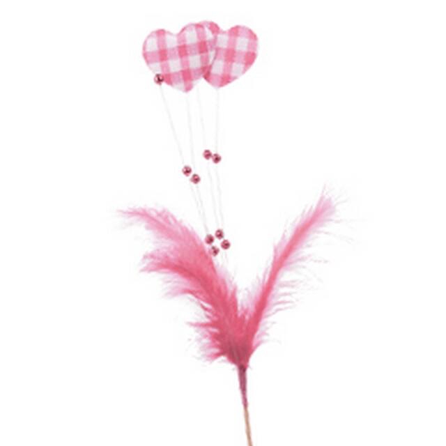 Valentine heart + feathers+ pearls 50cm stick pink