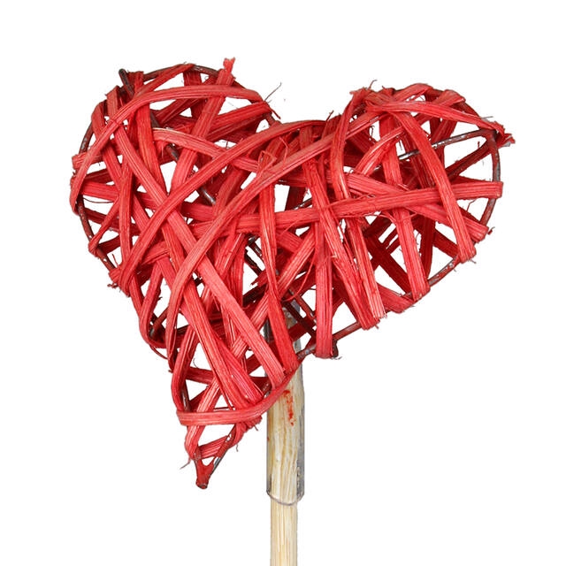 Bijsteker hart woody 7,5x7,5cm+50cm stok rood