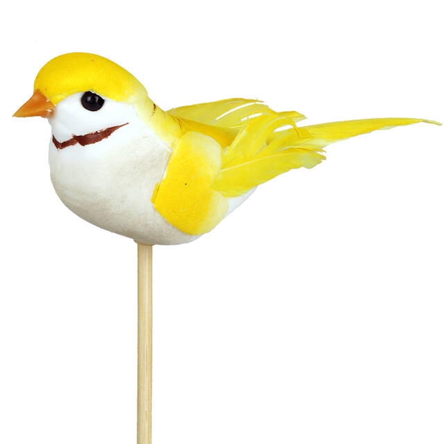<h4>Bijsteker vogel Sweetie 4x10cm + 12cm stok geel</h4>