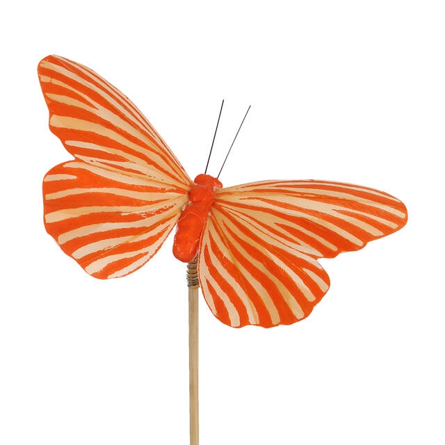 Bijsteker vlinder Spring 7x11cm + 50cm stok oranje