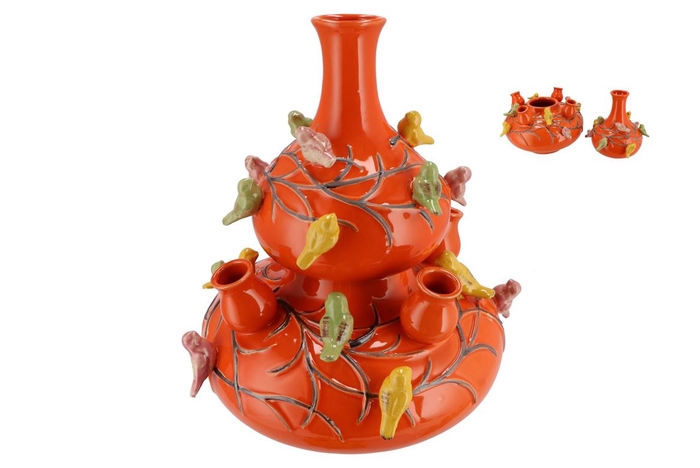 Bird Vase Orange Bubbles 33x37cm