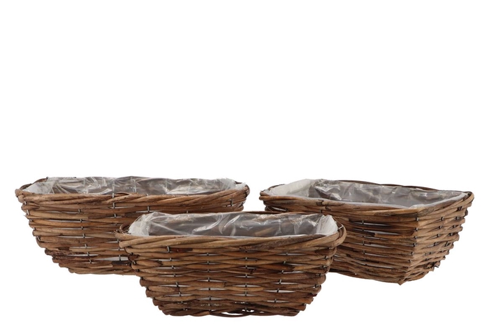Rattan Bowl Basket Rectangle 3pcs 32x22x13cm