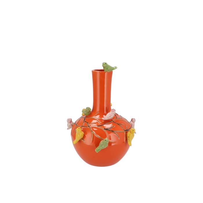 <h4>Bird Vase Orange Tube 16x17cm</h4>